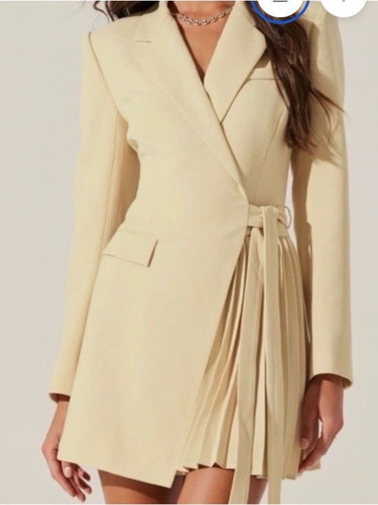 Astr Dresses & Skirts - Astr Asymmetrical Pleated Blazer Dress Kesari dress in butter color